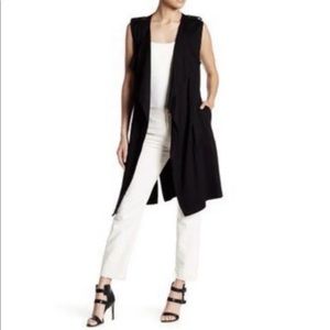 ELODIE Longline Open Front Vest Black Button Shoulder Pockets Rayon Size L NWT